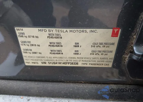 2014 Tesla Model S P85 from USA, damaged, VIN 5YJSA1H14EFP38336